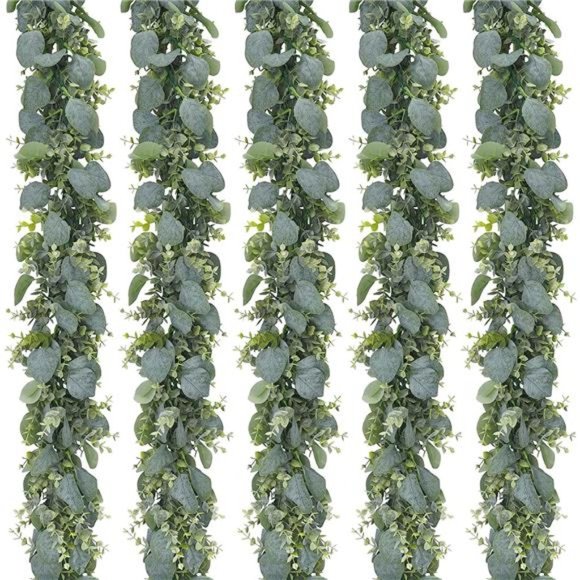 5pcs 5.5ft Artificial Eucalyptus Garland Fake Silver Dollar Eucalyptus Greenery - Picture 1 of 7